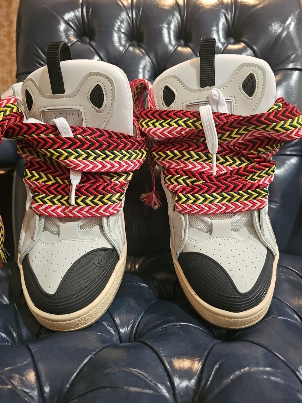 Lanvin White High-Top Sneakers with Multicolor Braided Laces SIZE 44/ U.S   10.5